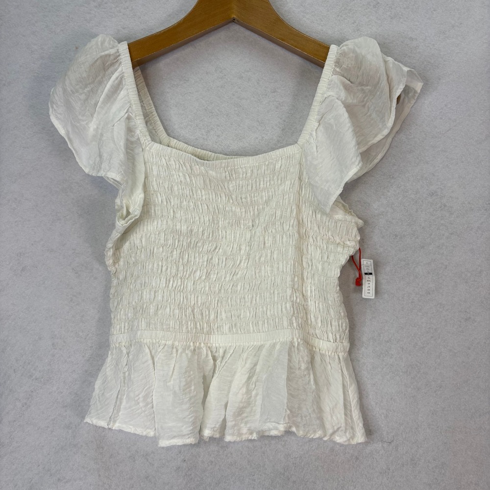 Open Edit White Smocked Flutter Sleeve Peplum Top Womens‎ M Cottagecore Romantic